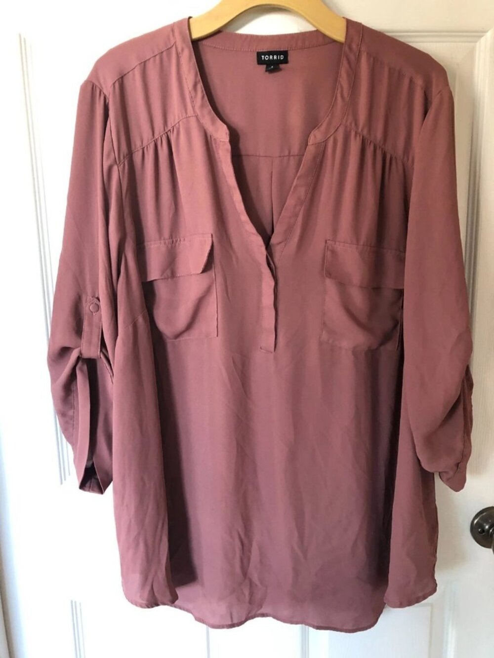 Torrid Womens Mauve Georgette Collared Blouse Size 4 See Pics For Condition